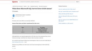 
                            10. What does Microsoft SQL Server Error 18456 mean? - Quora
