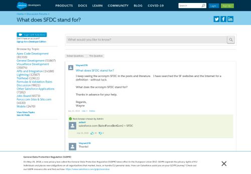
                            5. What does SFDC stand for? - Salesforce Developer Community