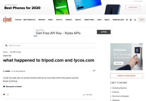 
                            4. what happened to tripod.com and lycos.com - Forums - CNET