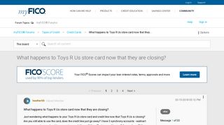 
                            12. What happens to Toys R Us store card now that they... - myFICO ...