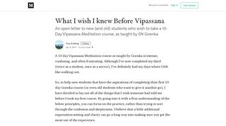 
                            8. What I wish I knew Before Vipassana – Troy Erstling – Medium