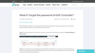 
                            2. What if I forget the password of EAP Controller? | TP-Link