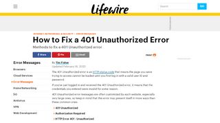 
                            1. What Is a 401 Unauthorized Error and How Do You Fix It? - Lifewire