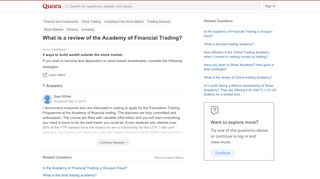 
                            13. What is a review of the Academy of Financial Trading? - Quora