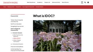 
                            11. What is IDOC? :: Financial Aid :: Swarthmore College