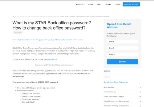 
                            8. What is my STAR back office password? How to change ... - Samco