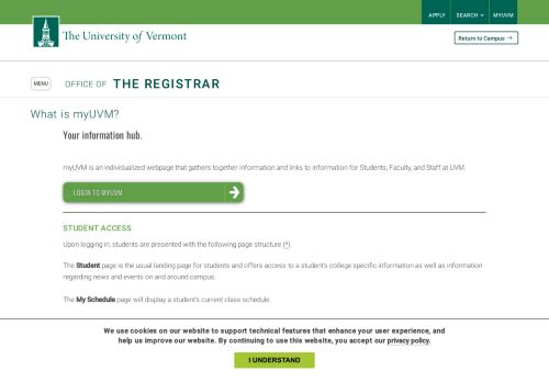 
                            7. What is myUVM? | Office of the Registrar | The University of Vermont