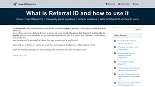 
                            11. What is Referral ID and how to use it - Post Affiliate Pro Support Portal