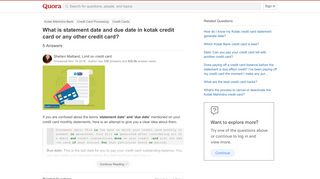 
                            10. What is statement date and due date in kotak credit card or any ...