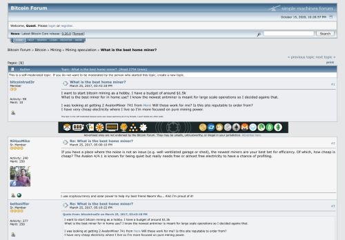 
                            11. What is the best home miner? - Bitcointalk