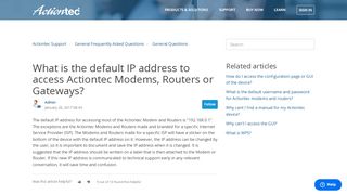 
                            1. What is the default IP address to access Actiontec Modems, Routers ...
