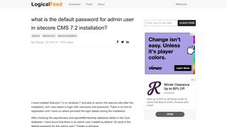 
                            13. what is the default password for admin user in sitecore CMS 7.2 ...