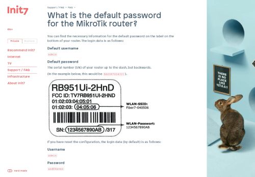 
                            13. What is the default password for the MikroTik router? - Init7