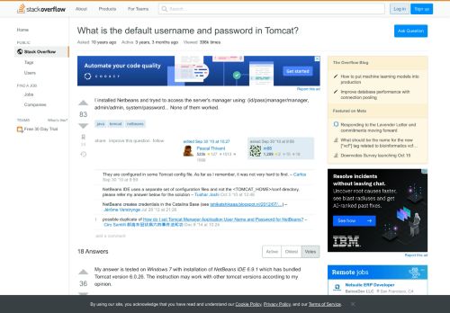 
                            13. What is the default username and password in Tomcat? - Stack Overflow
