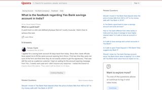 
                            8. What is the feedback regarding Yes Bank savings account in India ...