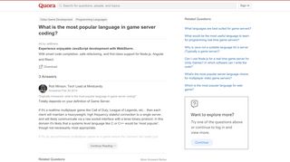 
                            8. What is the most popular language in game server coding? - Quora