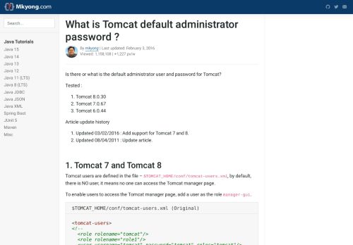 
                            11. What is Tomcat default administrator password ? – Mkyong.com