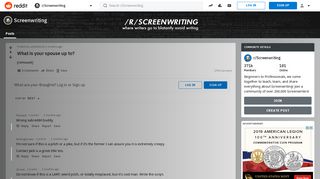 
                            12. What is your spouse up to? : Screenwriting - Reddit