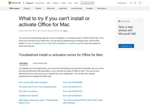 
                            11. What to try if you can't install or activate Office for Mac - Office Support
