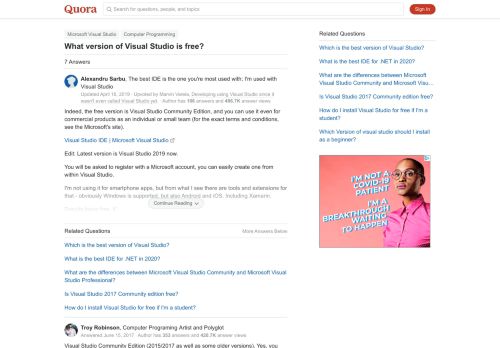 
                            11. What version of Visual Studio is free? - Quora