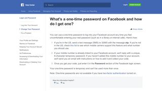 
                            1. What's a one-time password and how do I get one? | Facebook Help ...