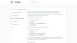 
                            2. What's a recovery code? How do I use it? | Instagram Help Center