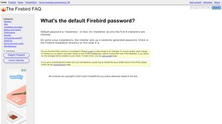 
                            6. What's the default Firebird password? - Firebird FAQ