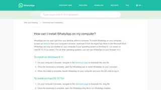 
                            4. WhatsApp FAQ - How can I install WhatsApp on my computer?