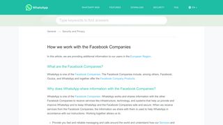 
                            3. WhatsApp FAQ - How we work with the Facebook Companies