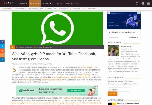 
                            9. WhatsApp gets PiP mode for YouTube, Facebook, and Instagram videos