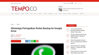 
                            9. WhatsApp Peringatkan Risiko Backup ke Google Drive - Tekno Tempo ...