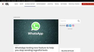 
                            6. WhatsApp testing new feature to help you stop sending regretful texts ...