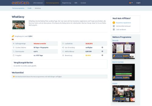 
                            3. WhatSexy Partnerprogramm: 3,50 EUR pro Anmeldung bei AdKlick