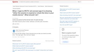 
                            4. When I login to IRCTC rail connect app it is showing 'either the ...