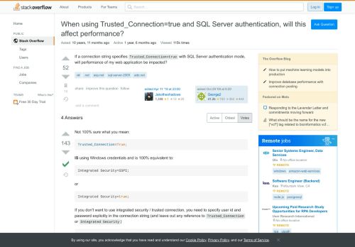 
                            7. When using Trusted_Connection=true and SQL Server authentication ...