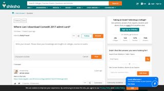 
                            8. where can i download comedk 2017 admit card - Shiksha.com