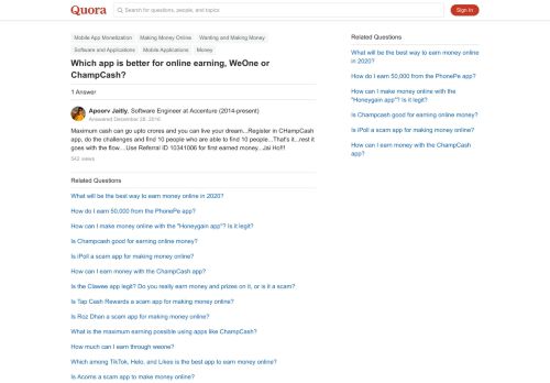 
                            10. Which app is better for online earning, WeOne or ChampCash? - Quora