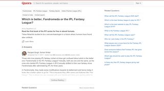 
                            3. Which is better, Fandromeda or the IPL Fantasy League? - Quora