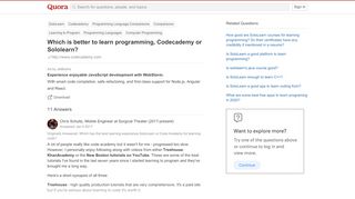 
                            5. Which is better to learn programming, Codecademy or Sololearn? - Quora