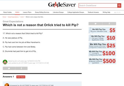 
                            13. Which is not a reason that Orlick tried to kill Pip? | Great ...