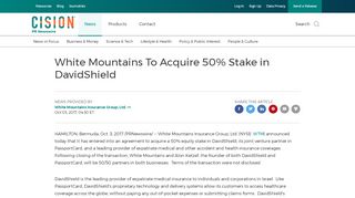 
                            8. White Mountains To Acquire 50% Stake in DavidShield - PR Newswire