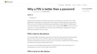 
                            11. Why a PIN is better than a password (Windows 10) | Microsoft Docs