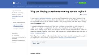 
                            1. Why am I being asked to review my recent logins? | Facebook Help ...