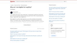 
                            4. Why am I not eligible for LazyPay? - Quora