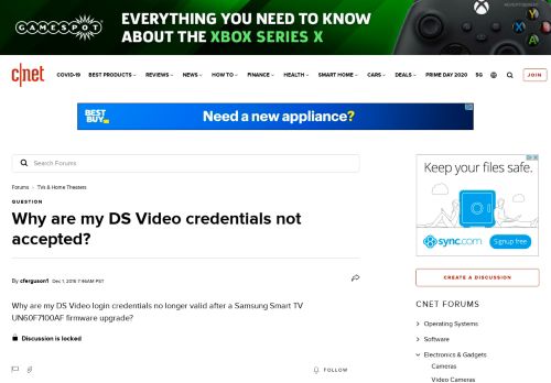 
                            8. Why are my DS Video credentials not accepted? - Forums - CNET