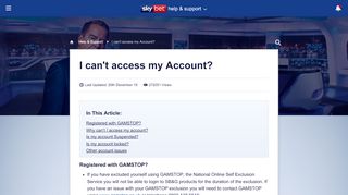 
                            5. Why Can't I Access my Account? - SKY BET support