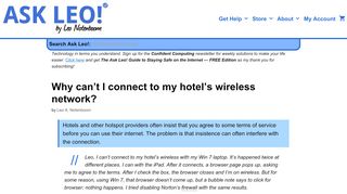 
                            11. Why can't I connect to my hotel's wireless network? - Ask Leo!