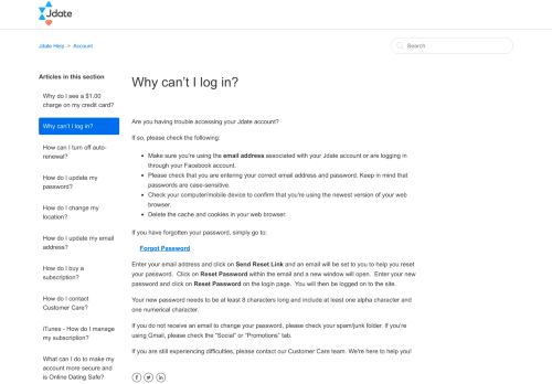 
                            2. Why can't I log in? – Jdate Help