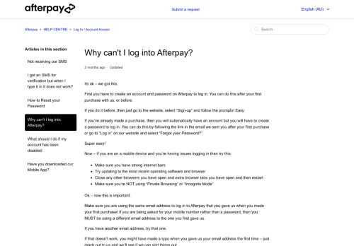 
                            12. Why can't I log in to Afterpay? – Afterpay