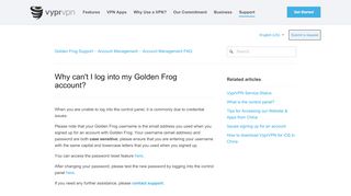 
                            6. Why can't I log into my Golden Frog account? – Golden Frog Support